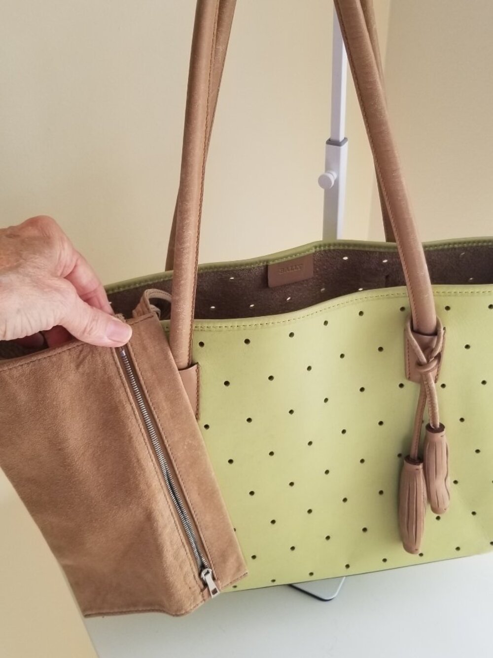Bally hreen tote with pouch